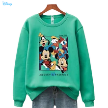 

Disney Cartoon Mickey Mouse Women Sweetshirts Fall Long Sleeve Fleece 15 Colors Black Pink Green Tops Pullover Hoddie for Ladies