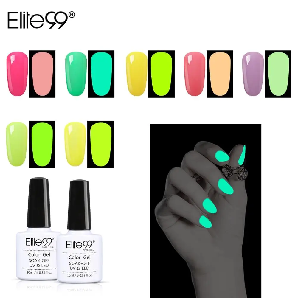 Elite99 10ml Glow In Dark Fluorescent Gel Laquer Neon Series Luminous UV LED Soak Off Glitter Varnish Semi Permanent Enamel | Красота и