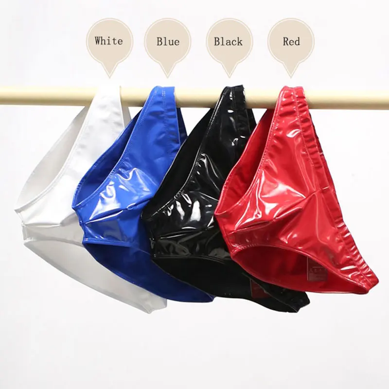 Sexy Men PVC Shiny U Convex Pouch Briefs Low-Rise G-string Smooth Thongs Candy Color Micro Thong T-Back Gay Wear Plus Size F21 |