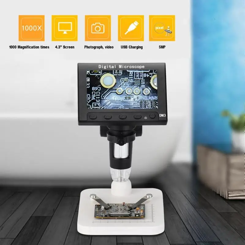 1000X Digital microscope electronic video microscope 4.3 inch HD LCD soldering microscope phone repair Magnifier
1000X Digital microscope electronic video microscope 4.3 inch HD LCD soldering microscope phone repair Magnifier