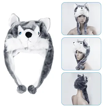 

Cartoon Animal style Hood Wolf Hat Hoods Beanies Cute Fluffy kids Caps Soft Warm Scarf Earmuff Plush Huskies Hats 2018 Hot Sales