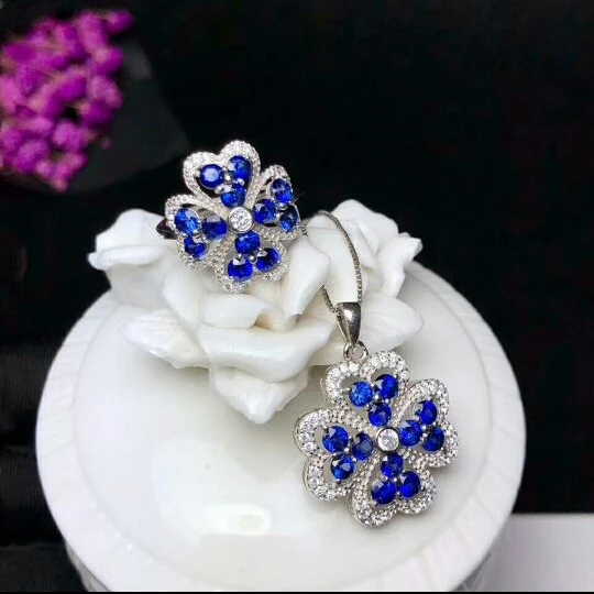 MeiBaPJ Natural Sapphire Gemstone Jewelry Set 925 Sterling Silver Pendant & Ring 2 Siut Fine Luxurious Wedding Jewelry for Women 
MeiBaPJ Natural Sapphire Gemstone Jewelry Set 925 Sterling Silver Pendant & Ring 2 Siut Fine Luxurious Wedding Jewelry for Women