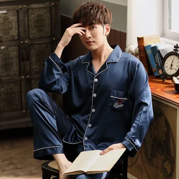 High Quality Mens Silk Satin Pajama Set Long Sleeve Nightwear Suit Male Pajamas Home Service Mens Clothes
High Quality Mens Silk Satin Pajama Set Long Sleeve Nightwear Suit Male Pajamas Home Service Mens Clothes