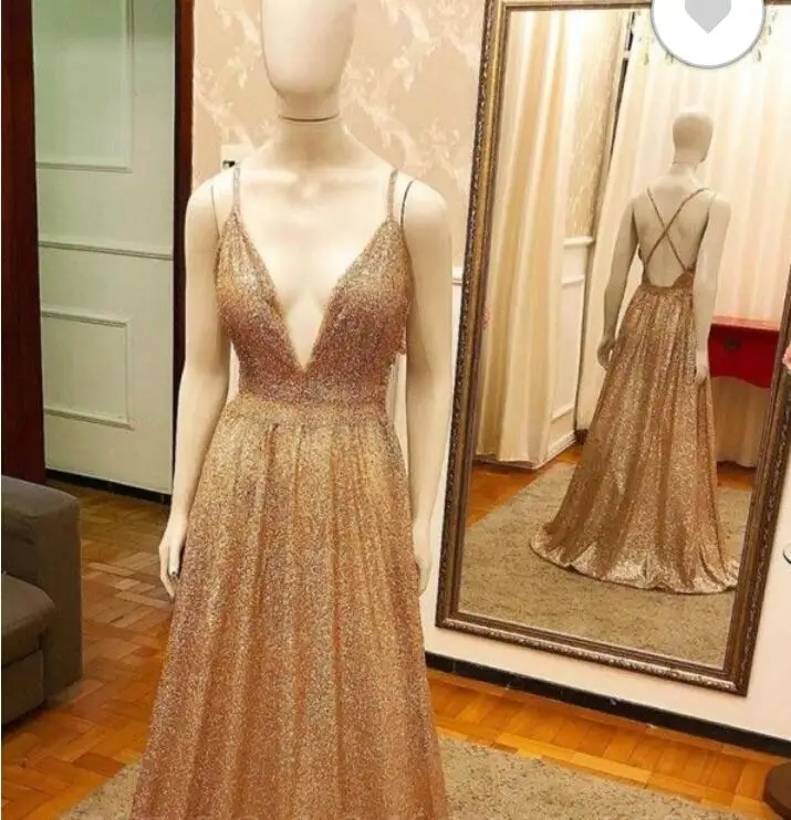 Alluring V-neck A-line Long Sequined Prom Dresses Criss-Cross Straps Evening Wear Gowns Rose gold Sparkle Party Guest Dress
Alluring V-neck A-line Long Sequined Prom Dresses Criss-Cross Straps Evening Wear Gowns Rose gold Sparkle Party Guest Dress