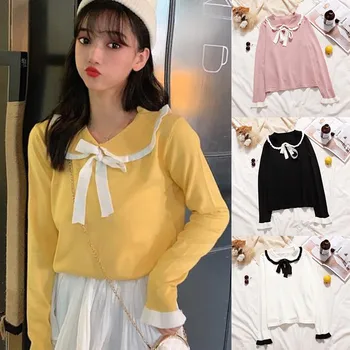 Women Sweater Turn-Down Collar Bow Sweet Sweater Long Sleeve Autumn Knitted Pullovers Korean Fashion Kawaii Female Tops
Women Sweater Turn-Down Collar Bow Sweet Sweater Long Sleeve Autumn Knitted Pullovers Korean Fashion Kawaii Female Tops