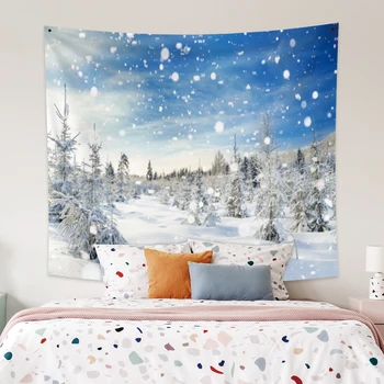 

Laeacco Fashion Tapestry Pine Forest Snowfield Falling Snow Landscape Wall Art Hangings Home Living Room Bedroom Decor Polyester