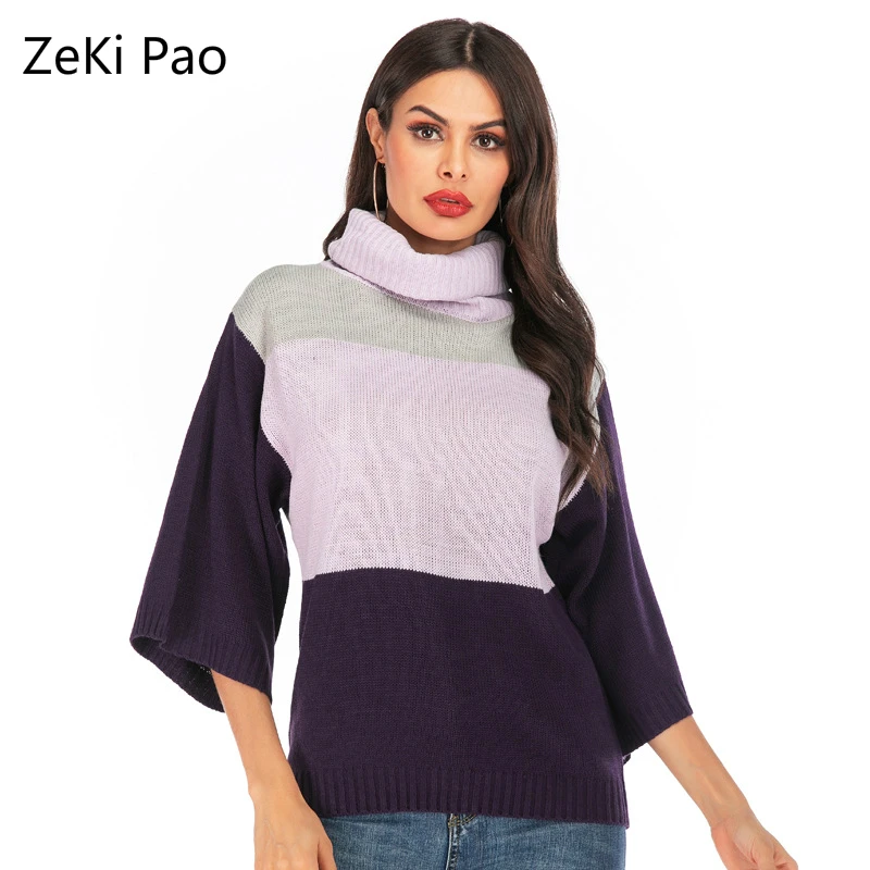 2020 Striped Sweater Turtleneck Casual Loose Seven-point Sleeves Pullover Women Spring and Autumn Fashion Pullovers Hot
2020 Striped Sweater Turtleneck Casual Loose Seven-point Sleeves Pullover Women Spring and Autumn Fashion Pullovers Hot