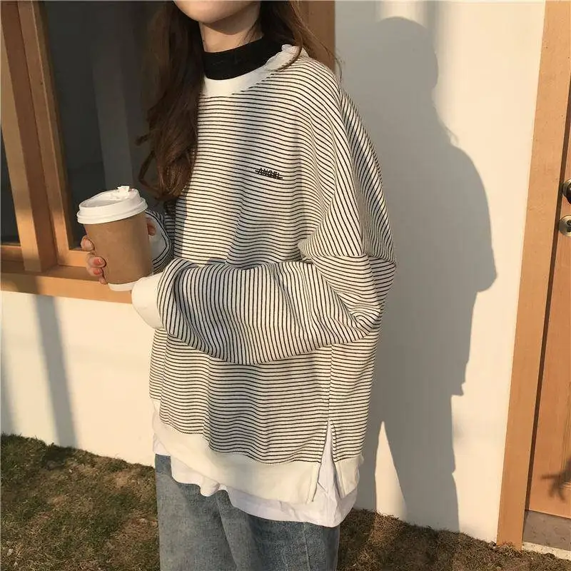New Autumn White/Black Women Retro Stitching Hoodies Fake Two-Piece Striped Loose Thin Long-Sleeved Sweatshirt XS-2XL
New Autumn White/Black Women Retro Stitching Hoodies Fake Two-Piece Striped Loose Thin Long-Sleeved Sweatshirt XS-2XL