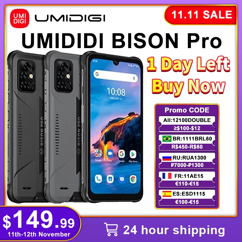 In Stock Original UMIDIGI BISON Pro 4/8GB+128GB Global Version Smartphone NFC IP68/IP69K 6.3&quotFHD+ Screen Helio G80 48MP 5000mAh |