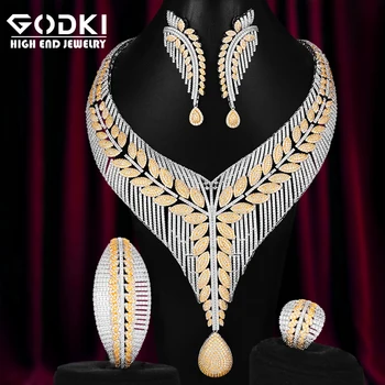 GODKI BIG Fashion Luxury 4PCS 2 Tone Leaf African Jewelry Set For Women Wedding Party Zirconia Indian Dubai Bridal Jewelry Set 
GODKI BIG Fashion Luxury 4PCS 2 Tone Leaf African Jewelry Set For Women Wedding Party Zirconia Indian Dubai Bridal Jewelry Set