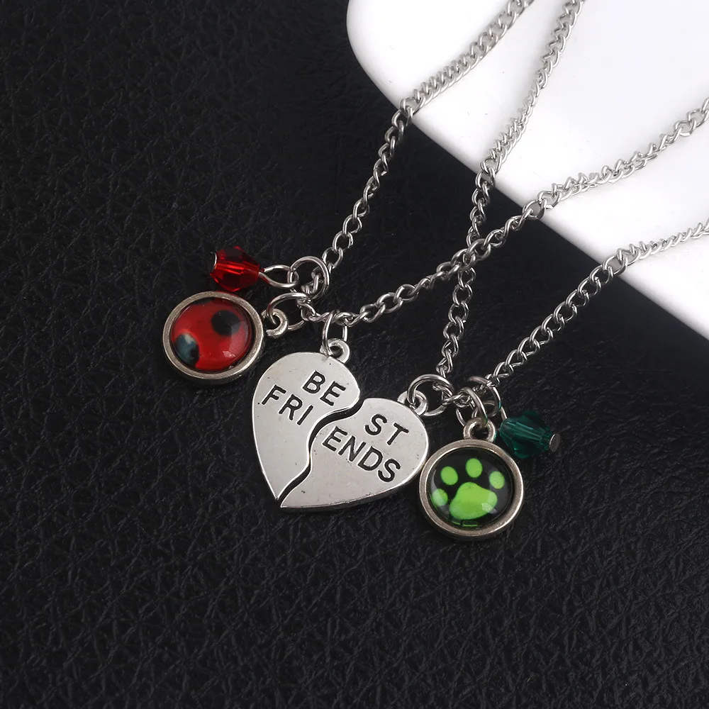 New 2PCS/Set Ladybug Necklace Kid Crystal Pendant Chain Name Trendy Jewelry Cute Bears Paw Heart Necklaces Women Gift | Украшения и