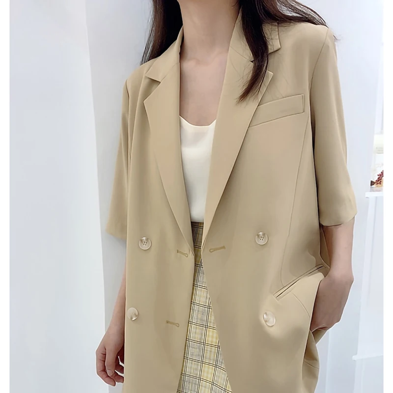 Women Khaki Elegant Blazer 2020 Lady Office Work Suit Solid Color Double Breasted Pockets Loose Casual Jackets Blazer 5 Colors
Women Khaki Elegant Blazer 2020 Lady Office Work Suit Solid Color Double Breasted Pockets Loose Casual Jackets Blazer 5 Colors