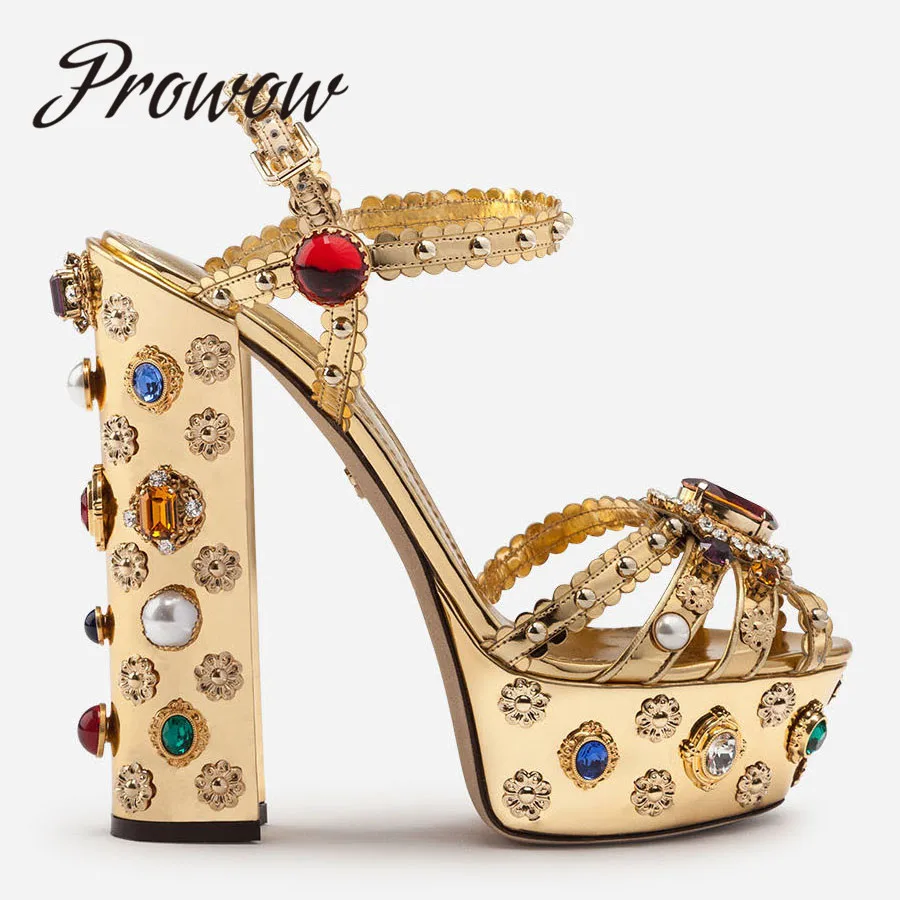Prowow New Spring Summer Metallic Leather Crystal Jewel Beading Sandals Open Toe Sexy Platform Super HIgh Heel Sandals Shoes Wom
Prowow New Spring Summer Metallic Leather Crystal Jewel Beading Sandals Open Toe Sexy Platform Super HIgh Heel Sandals Shoes Wom