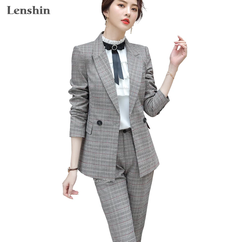 Lenshin High Quality 2 Piece Set Plaid Formal Pant Suit Blazer Office Lady Uniform Designs Women Business Jacket and Pant
Lenshin High Quality 2 Piece Set Plaid Formal Pant Suit Blazer Office Lady Uniform Designs Women Business Jacket and Pant