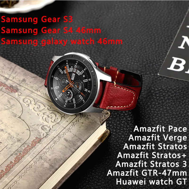Ремешок из воловьей кожи для наручных часов быстросъемный браслет samsung Galaxy watch 46