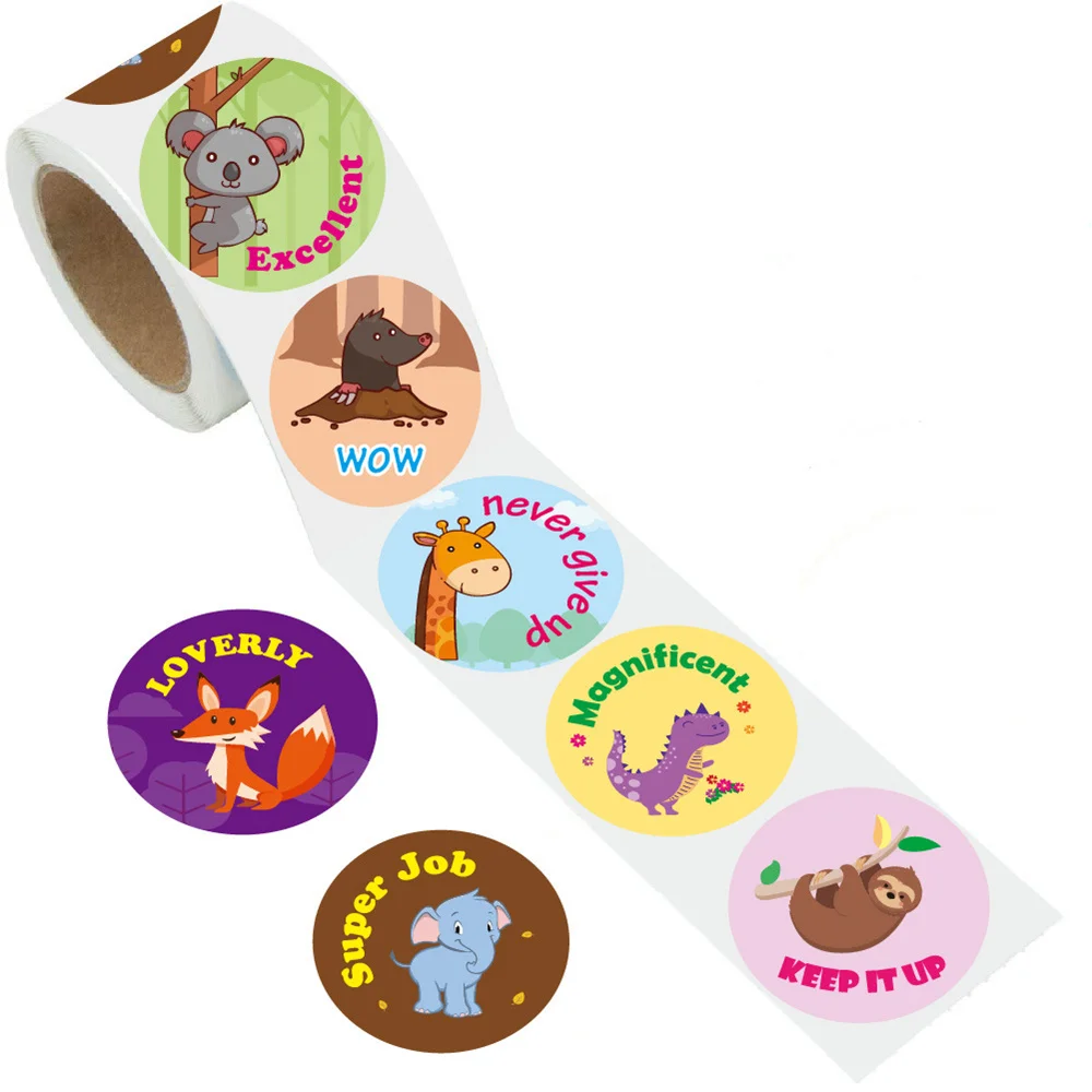 98 PcsRoll Cute Animals Rewards Stationery Stickers Round Seal Adhesive Label Sticker Scrapbooking DIY Decorative Gifts Labels for Kids