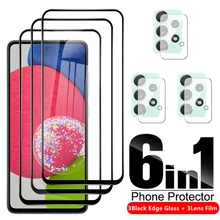 Étui de protection en verre trempé 6 en 1 pour Samsung Galaxy A52S 5G, Film d'écran pour Samsung A52 4G A 52S, Film d'objectif de caméra=