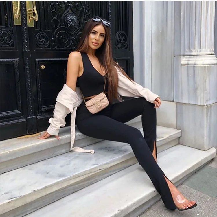 Women's black trousers fashion flared trousers front slit show high sexy trousers skinny all-match trousers hot sale 2020
Women's black trousers fashion flared trousers front slit show high sexy trousers skinny all-match trousers hot sale 2020