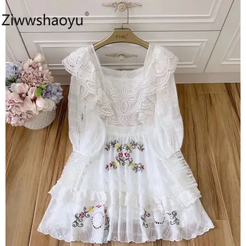Ziwwshaoyu Runway Vintage Summer Party Lantern Sleeve Hollow Out Embroidery Jacquard Ruffles White Cotton Short Dress Women's
Ziwwshaoyu Runway Vintage Summer Party Lantern Sleeve Hollow Out Embroidery Jacquard Ruffles White Cotton Short Dress Women's