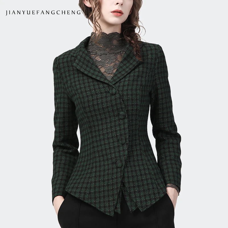 Elegant Slim Women Woolen Jacket Vintage Green Plaid Blazer 2021 Autumn Spring New Tops Fashion Suit Collar Short Woolen Coat
Elegant Slim Women Woolen Jacket Vintage Green Plaid Blazer 2021 Autumn Spring New Tops Fashion Suit Collar Short Woolen Coat
