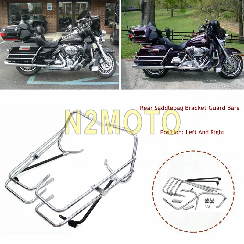 

For 1997-2008 Harley Touring Electra Glide Chrome Motorcycle Rear Saddlebag Twin Rail Guard Bar Protector Side Bags Brackets