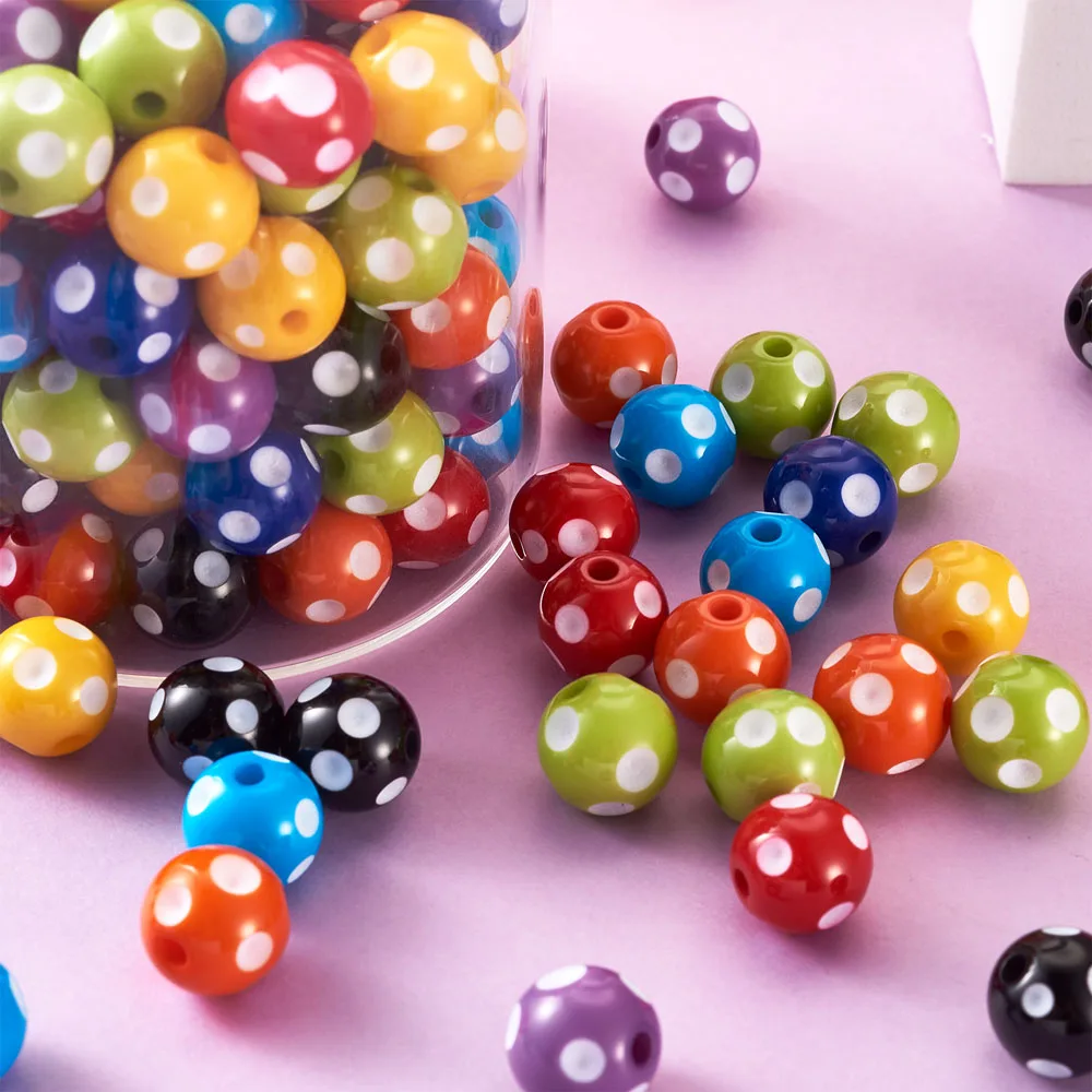 

80-160pcs Resin Beads with Polka Dot Pattern Round Spacer Beads Chunky Bubblegum Balls for Jewelry Making DIY Earrings Bracelets