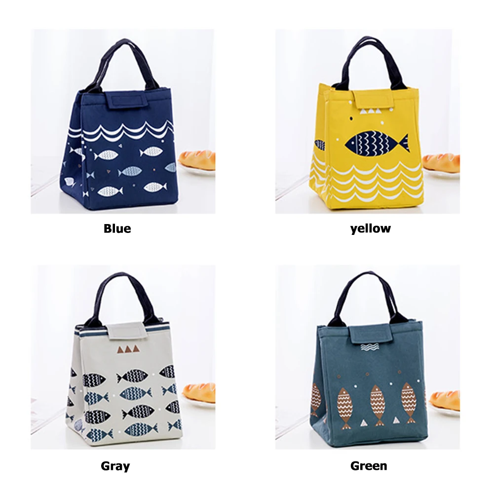 Waterproof Portable Thickened Fish Print Lunch Bag Thermal Insulated Bento Case Tote Cooler Food Dinner Storage Container Handba