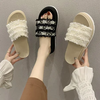Shoes Woman 2020 House Slippers Platform Slipers Women Luxury Slides String Bead Med New Flat Designer Cotton Fabric Rome PU
Shoes Woman 2020 House Slippers Platform Slipers Women Luxury Slides String Bead Med New Flat Designer Cotton Fabric Rome PU