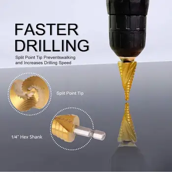 4PCS/Set Step Drill Bit HSS Titanium Coated Spiral Grooved Drill Bits with Hex Shank Automatic Spring Loaded Center Punch #CO
4PCS/Set Step Drill Bit HSS Titanium Coated Spiral Grooved Drill Bits with Hex Shank Automatic Spring Loaded Center Punch #CO