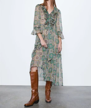 Fashion ZA Floral Chiffon Dress Women Summer 2020 Long Sleeve V-neck Female Elegant Semi-sheer Ruffle Midi Dresses Vestidos 
Fashion ZA Floral Chiffon Dress Women Summer 2020 Long Sleeve V-neck Female Elegant Semi-sheer Ruffle Midi Dresses Vestidos