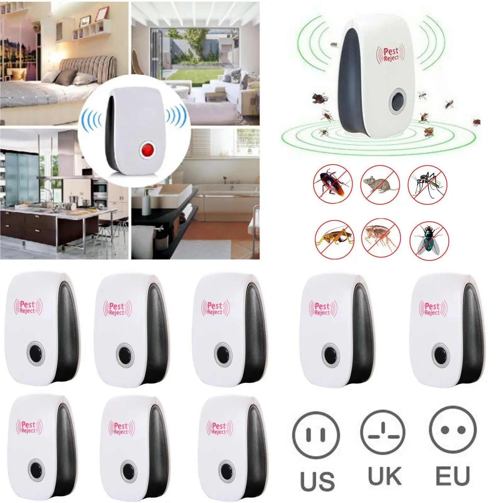 10Pcs Reject Killer Electric Ultrasonic Pest Repeller Anti Mosquito Rodent Control Bug Cockroach Insect Repellent EU/US/UK Plug
10Pcs Reject Killer Electric Ultrasonic Pest Repeller Anti Mosquito Rodent Control Bug Cockroach Insect Repellent EU/US/UK Plug