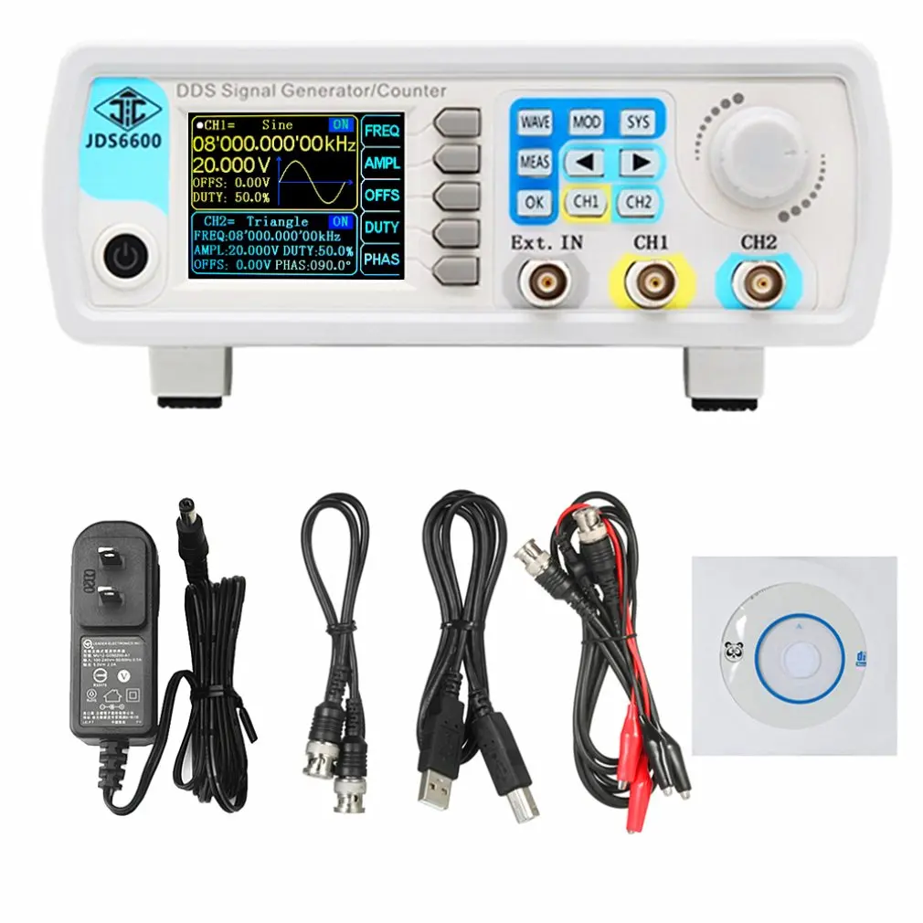JDS6600 30MHz Digital Control DDS Dual-channel Arbitrary Waveform Functional Signal Generator Frequency Meter High Precision
JDS6600 30MHz Digital Control DDS Dual-channel Arbitrary Waveform Functional Signal Generator Frequency Meter High Precision