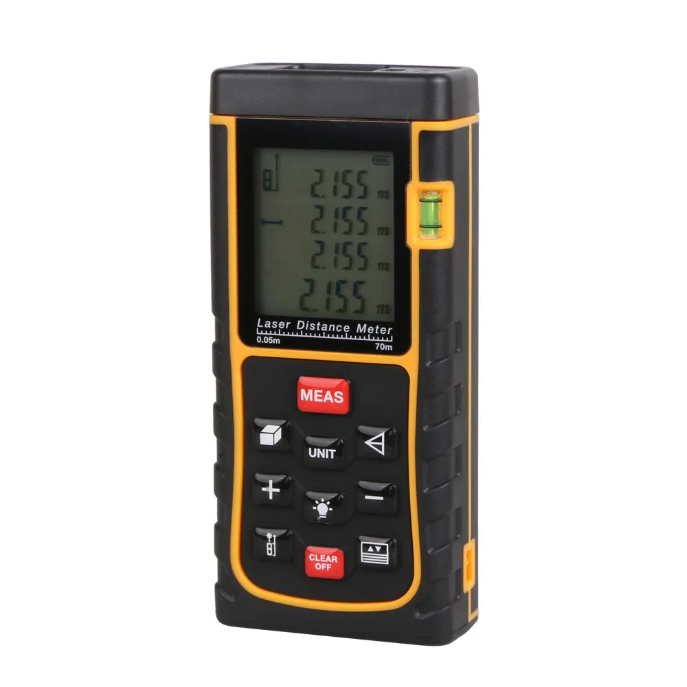 Laser Distance Meter with Bubble Level Tape Measure Device Ruler Test Tool 0.05 to 70M - Yellow
Laser Distance Meter with Bubble Level Tape Measure Device Ruler Test Tool 0.05 to 70M - Yellow