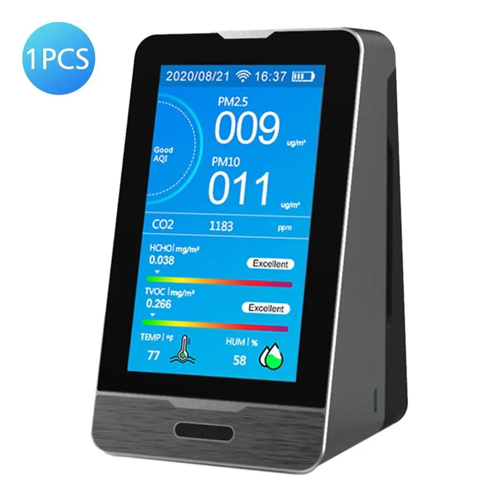 WIFI 4.3 Inch LED Display Intelligent CO2 HCHO TOVC Gas Detector PM2.5 PM1.0 PM10 Temperature Humidity Meter
WIFI 4.3 Inch LED Display Intelligent CO2 HCHO TOVC Gas Detector PM2.5 PM1.0 PM10 Temperature Humidity Meter