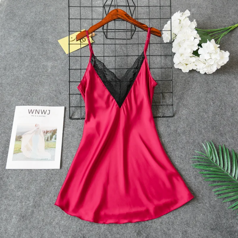 Ladies Sexy Silk Sleepwear Satin Nightgown V-neck Nightdress Slip Nighties Summer Night Dress Lace Night Gown Lingerie For Women 
Ladies Sexy Silk Sleepwear Satin Nightgown V-neck Nightdress Slip Nighties Summer Night Dress Lace Night Gown Lingerie For Women