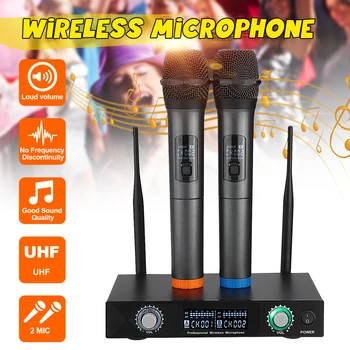 Multifunctional xlr Microphone UHF Dual Wireless System 2 Channel 2 Cordless Handheld Mic for Home Stage Speech Wedding Karaoke
Multifunctional xlr Microphone UHF Dual Wireless System 2 Channel 2 Cordless Handheld Mic for Home Stage Speech Wedding Karaoke