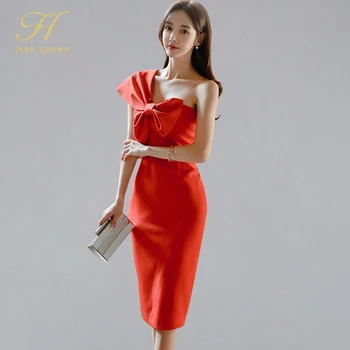 H han queen Bow Pencil Dress Elegant Slim One Shoulder Evening Party Dresses New Sleeveless Knee-length Sheath Bodycon Dress
H han queen Bow Pencil Dress Elegant Slim One Shoulder Evening Party Dresses New Sleeveless Knee-length Sheath Bodycon Dress
