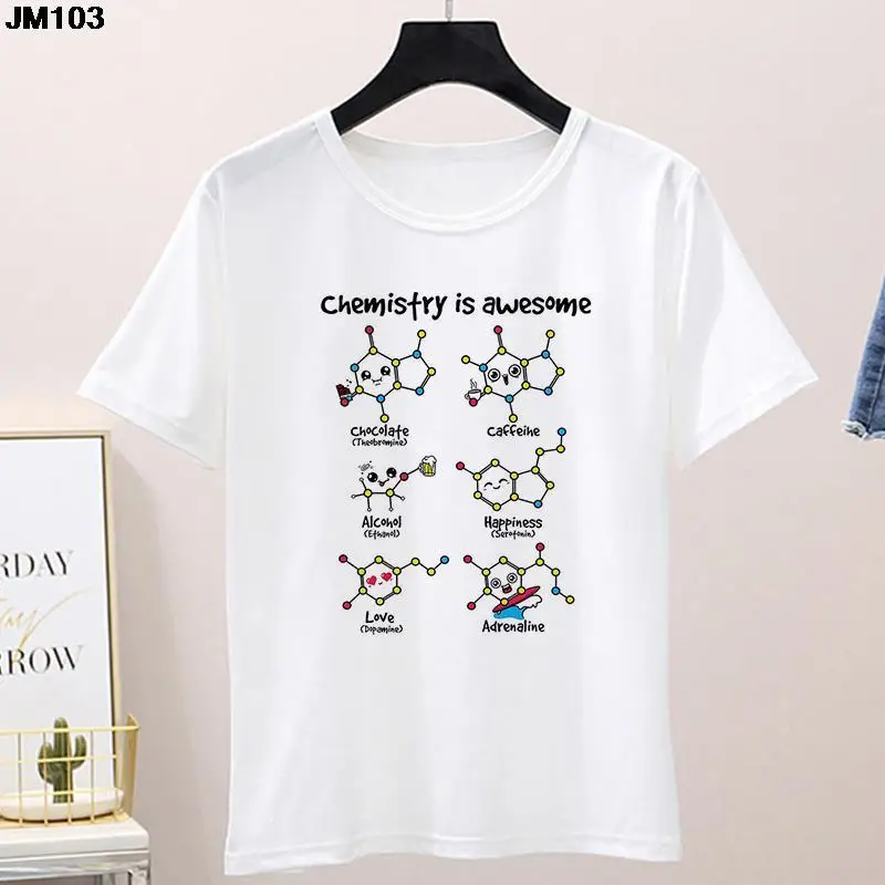 

New Fashion Womens T Shirt Kawaii Chemistry Is Awesome Print Funny Graphic Tshirt Woman Harajuku Casual White Female Top T-shirt