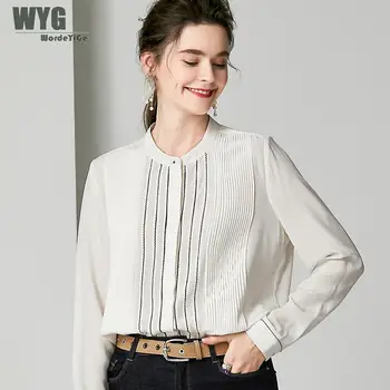 European Fashion Thick Silk Blouses Shirts 2019 Autum New Layers Pleated Long Sleeve Solid Black White Designer Blouses Tops
European Fashion Thick Silk Blouses Shirts 2019 Autum New Layers Pleated Long Sleeve Solid Black White Designer Blouses Tops