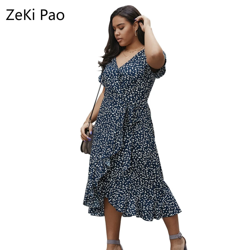 2020 Spring and Summer Small Floral Ruffled Plus Size Dress Fashion Casual Boho Dress V-neck Short Sleeve Women's Dress 4XL
2020 Spring and Summer Small Floral Ruffled Plus Size Dress Fashion Casual Boho Dress V-neck Short Sleeve Women's Dress 4XL