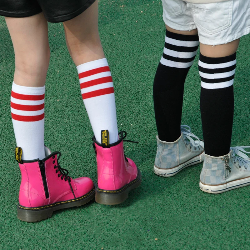 Детские носки хлопковые для мальчиков и девочек гольфы футбола 3 полосатые