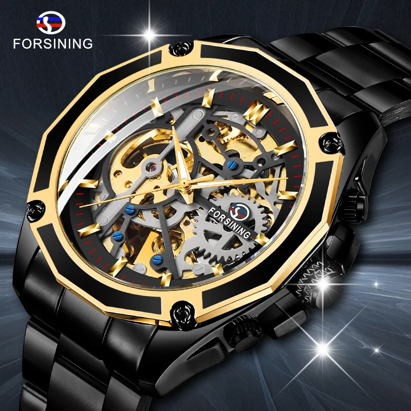 Forsining Golden Gear Openwork Steampunk Racing Sport Military Design Waterproof Mens Mechanical Skeleton Watch Top Brand Clock 
Forsining Golden Gear Openwork Steampunk Racing Sport Military Design Waterproof Mens Mechanical Skeleton Watch Top Brand Clock