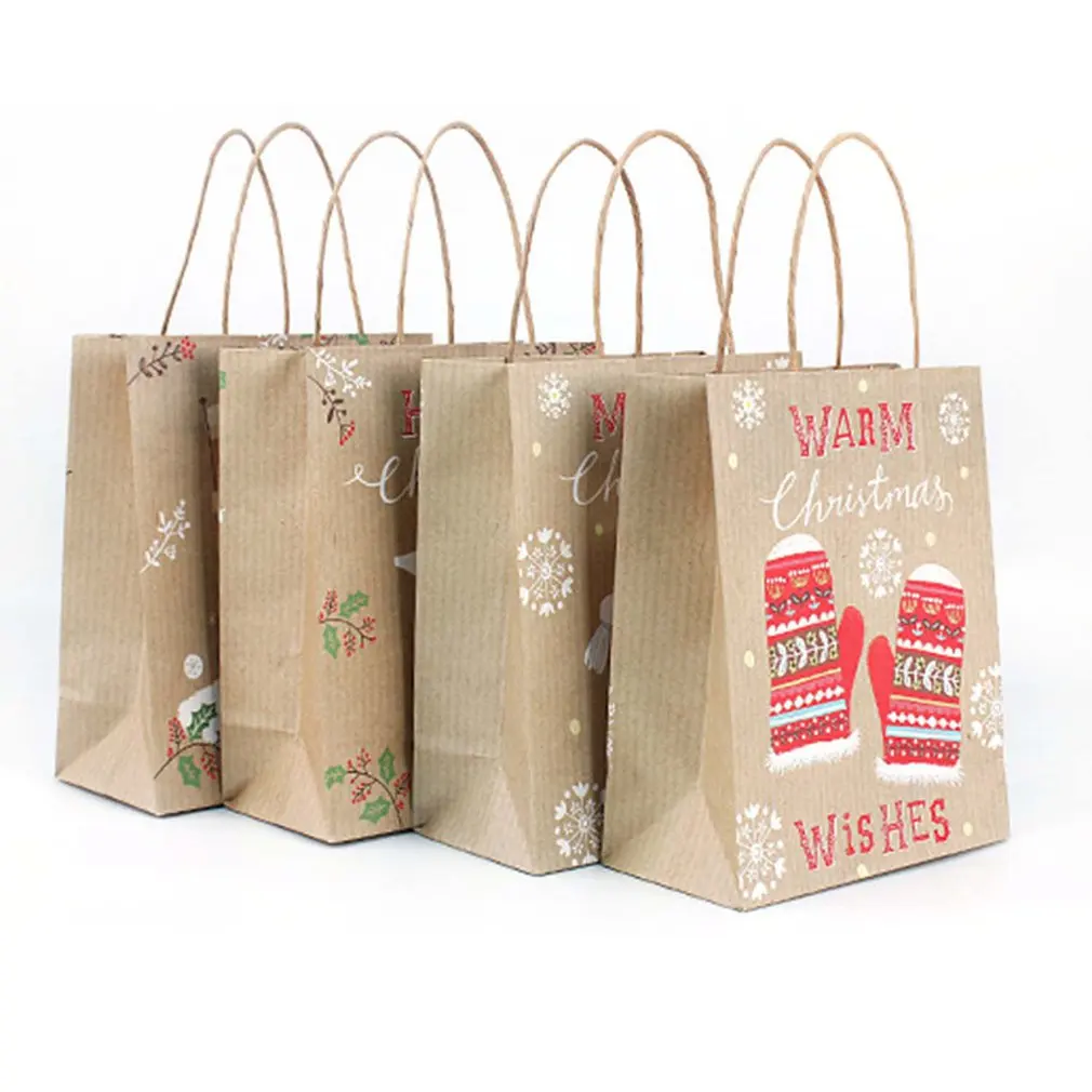 christmas gift bag paper bag kraft carry bag square bottom with