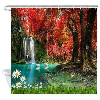 Fall Forest Waterfall and Red Tree Flowe in Autumn Forest at National Jungle Park Bath Curtains
Fall Forest Waterfall and Red Tree Flowe in Autumn Forest at National Jungle Park Bath Curtains