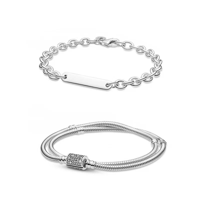 

2021 High-quality New S925 Sterling Silver 1:1 Double-pack Bucket Buckle, Engravable Bar Bracelet, Feminine Fashion Jewelry