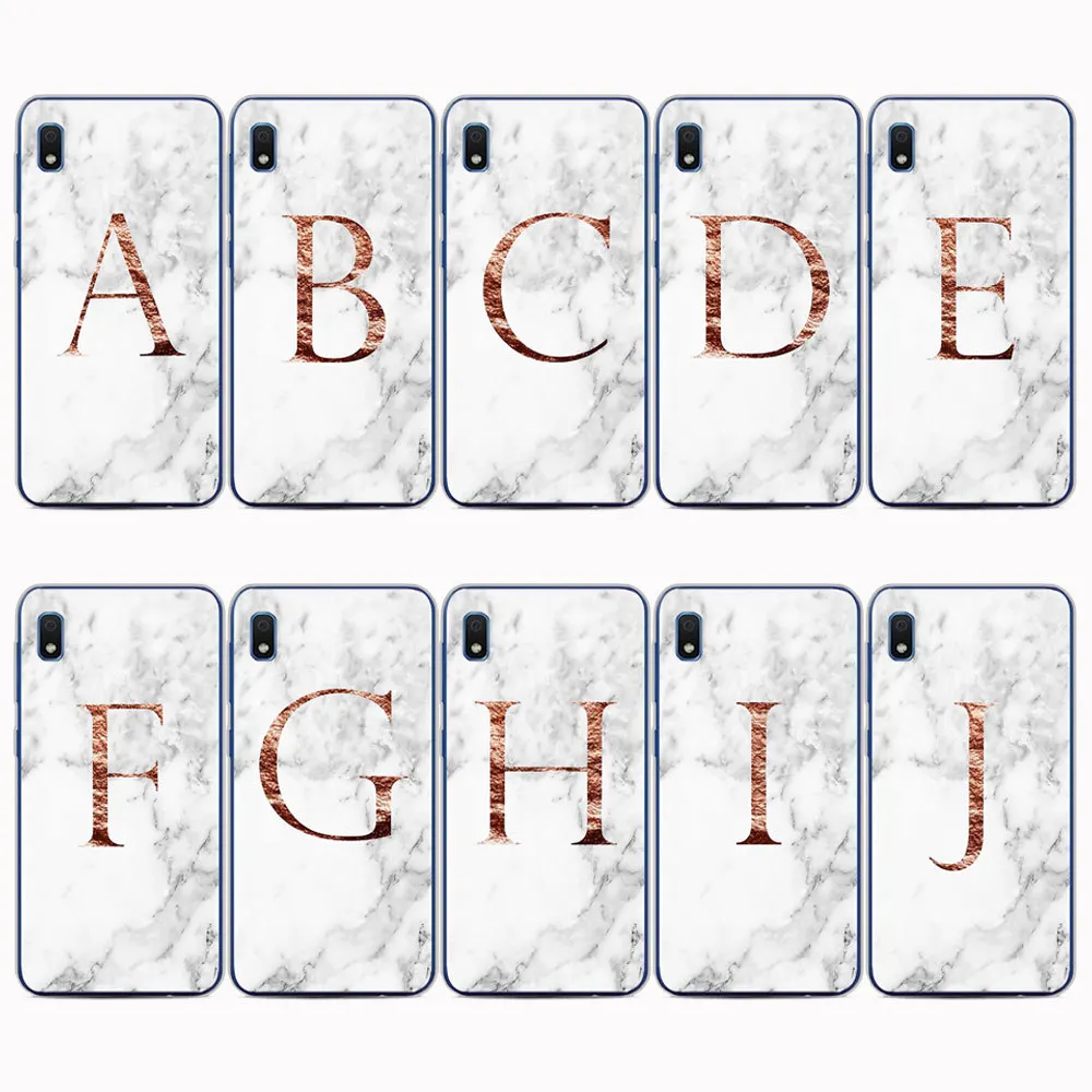 Фото Letter Monogram A B C D white marble Soft TPU Phone Case For Samsung Galaxy A10 A20 A30 A40 A50 A70 M10 M20 M30 M40 2019 Cover | Мобильные