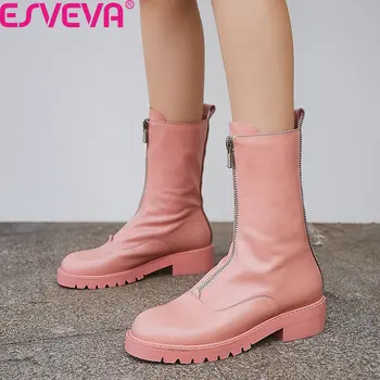 ESVEVA 2020 Fashion Zipper Cow Leather Autumn Winter Ankle Boots Blue Pink Boots Round Toe Square Heel Women Shoes Size 34-39
ESVEVA 2020 Fashion Zipper Cow Leather Autumn Winter Ankle Boots Blue Pink Boots Round Toe Square Heel Women Shoes Size 34-39