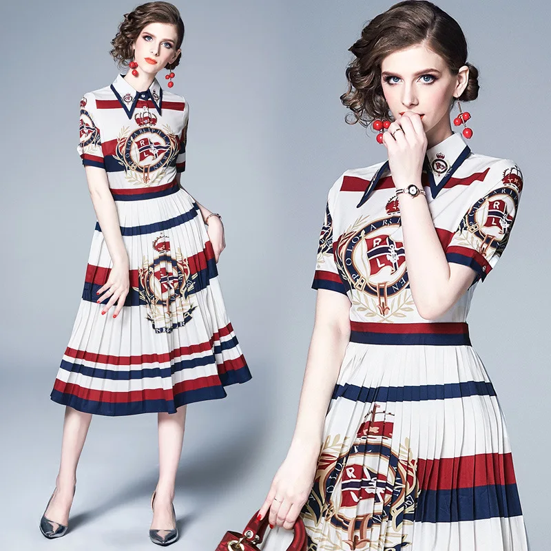 2019 Spring And Summer Korean-style New Style Retro Printed Fold-down Collar Short Sleeve Waist Hugging Slimming Pleat Mid-lengt
2019 Spring And Summer Korean-style New Style Retro Printed Fold-down Collar Short Sleeve Waist Hugging Slimming Pleat Mid-lengt