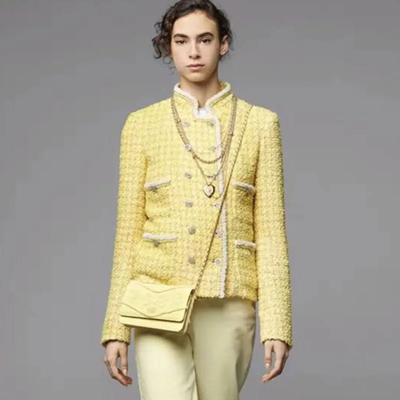 High Quality Runway Women Tweed Jacket 2020 Autumn Office Ladies Double Breasted Crystal Buttons Kpop Yellow Plaid Jackets Coat
High Quality Runway Women Tweed Jacket 2020 Autumn Office Ladies Double Breasted Crystal Buttons Kpop Yellow Plaid Jackets Coat
