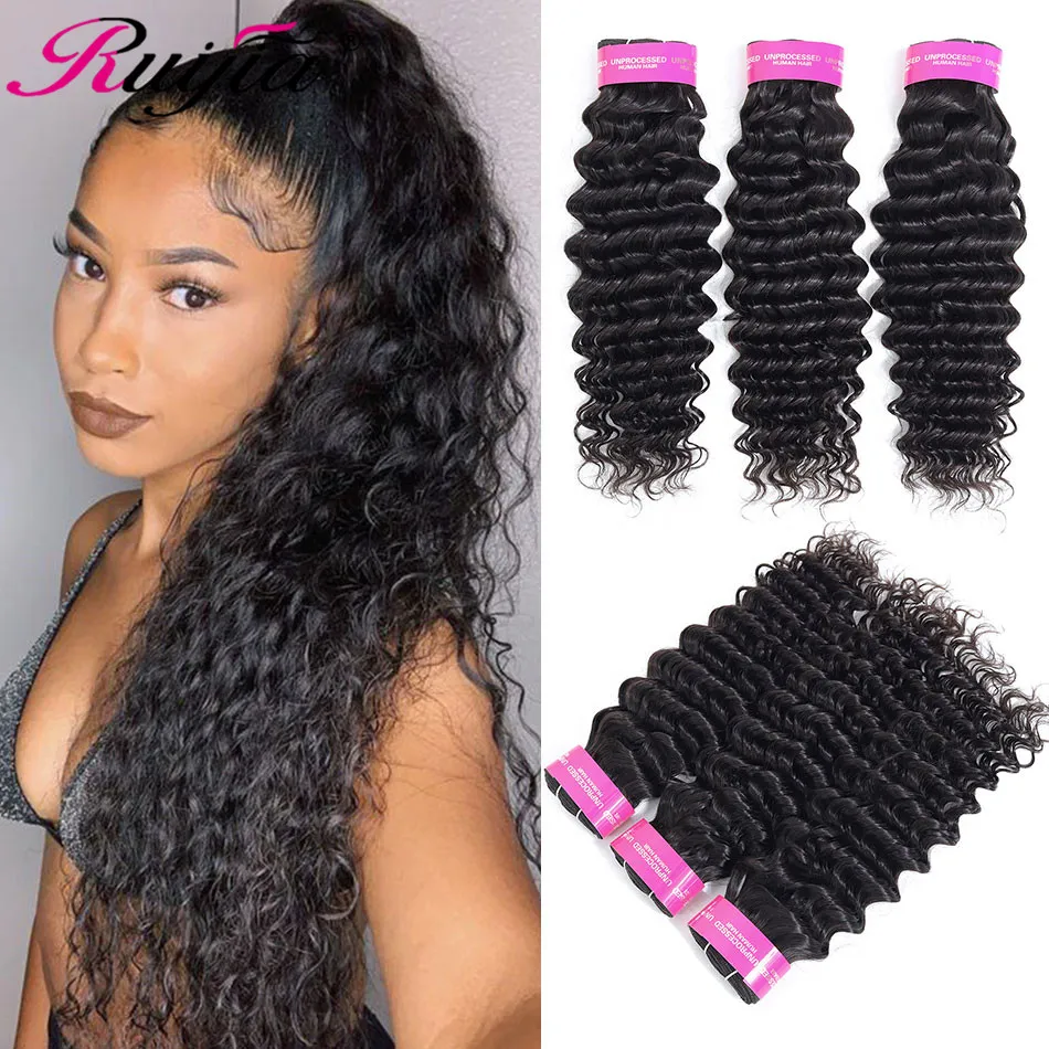 Brazilian Deep Wave Human Hair 3 Bundles Natural Color Deep Curly Remy Hair Extension RUIJIA Soft Brazilian Hair Weave Bundles
Brazilian Deep Wave Human Hair 3 Bundles Natural Color Deep Curly Remy Hair Extension RUIJIA Soft Brazilian Hair Weave Bundles